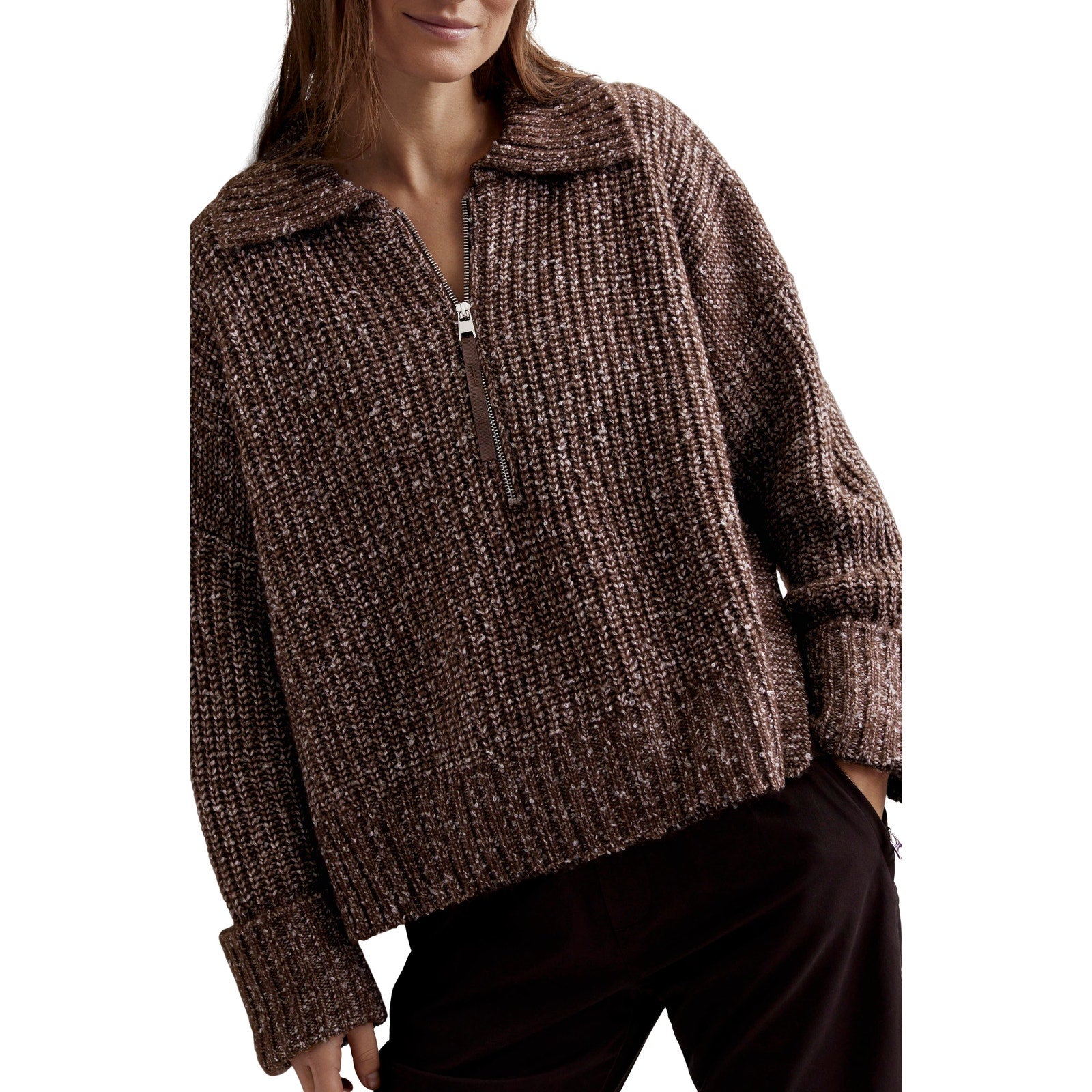 Varley 'Amelia' Brown Oversize Shaker Half Zip Sweater Size XS