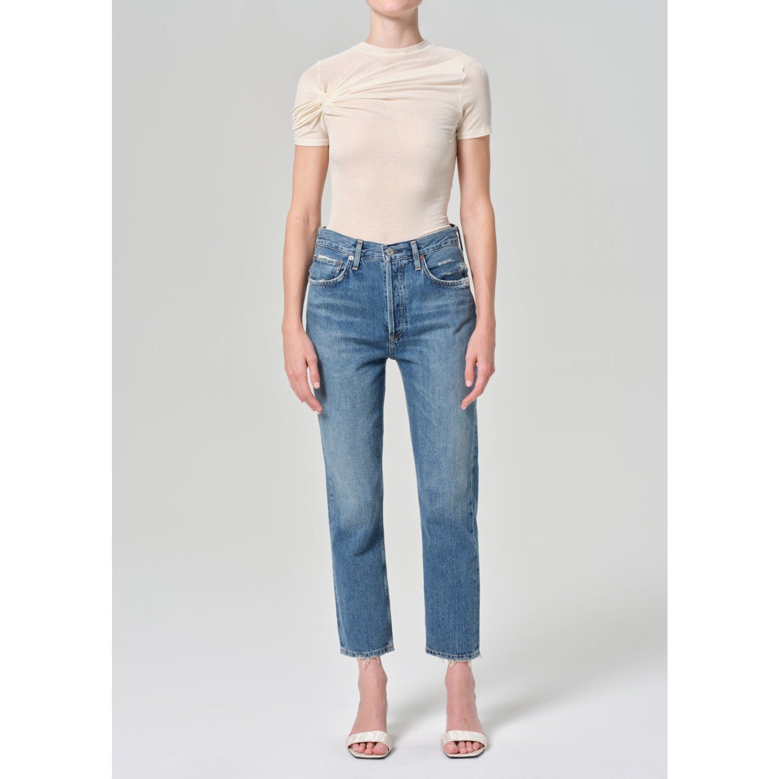 Agolde 'Riley' Blue Cotton High Rise Straight Crop Jean Size 29
