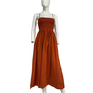 Faithfull The Brand Strappy Orange Smocked Bodice Dress Size M