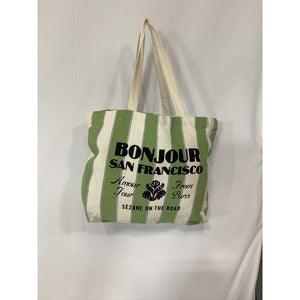 Sézane 'Bonjour' Green Canvas Tote Bag