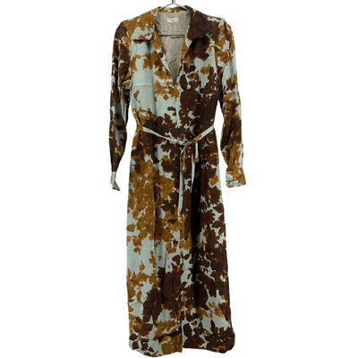 Dries Van Noten Belted Brown Charmeuse Midi Dress Size FR 36 / US 4