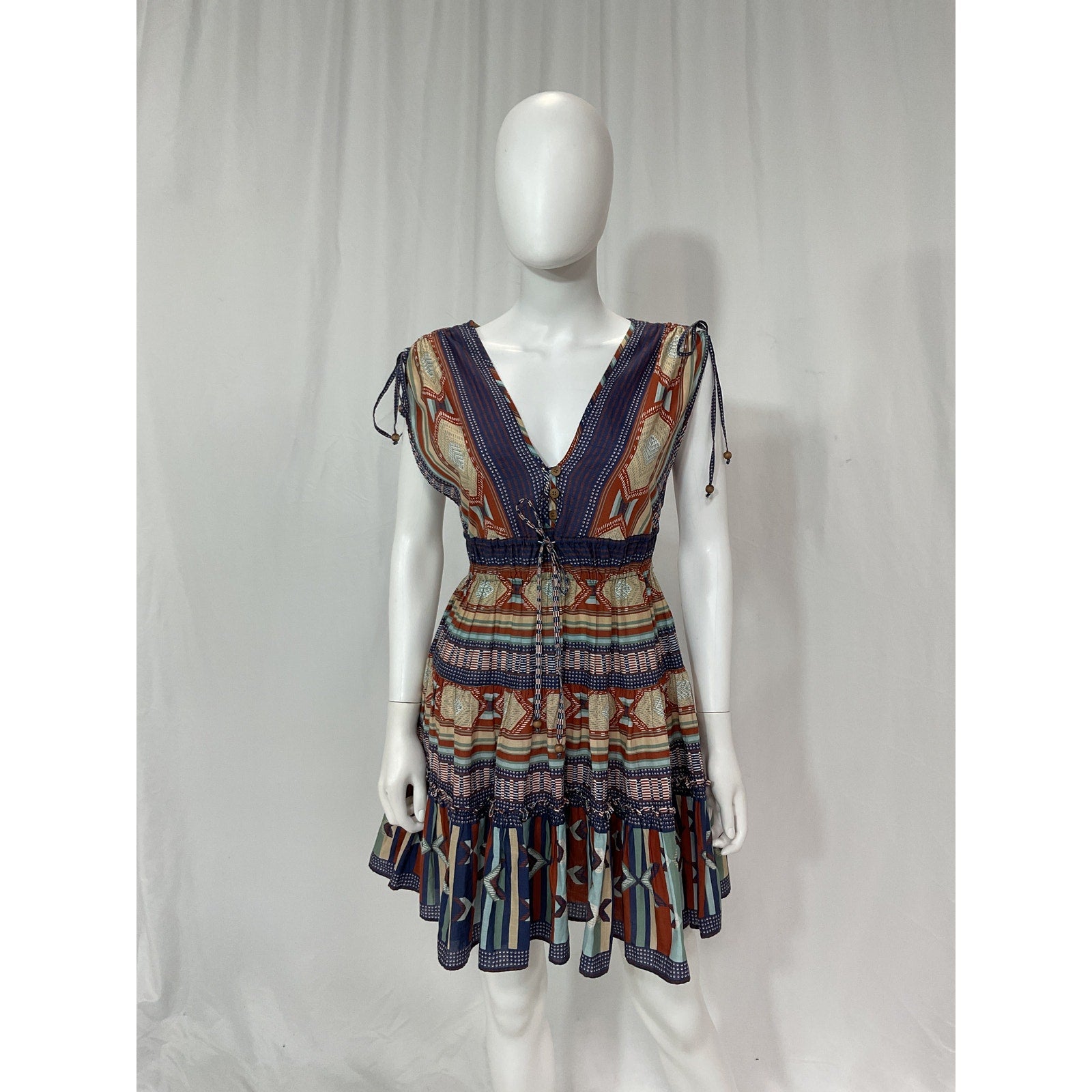 Veronica Beard 'Mayim' Blue Chevron Mini V Neck Dress Size XS