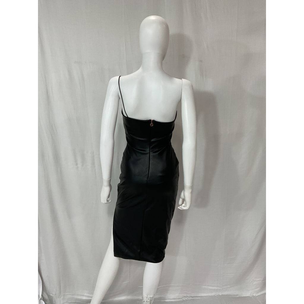 Nookie 'Rhea' Black Faux Leather Midi Dress Size M