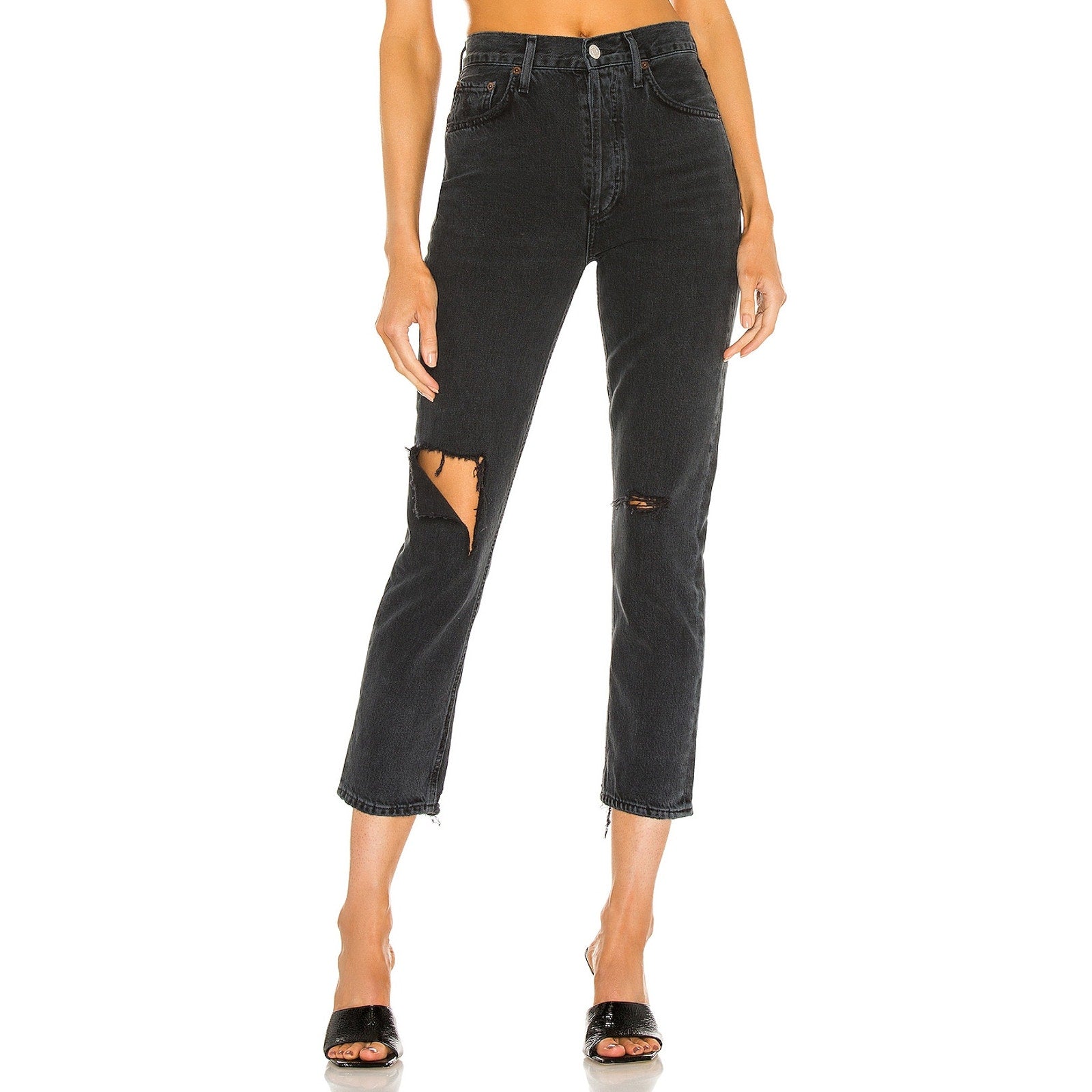 Agolde 'Riley' Black High Rise Straight Crop Denim Jean Size 25