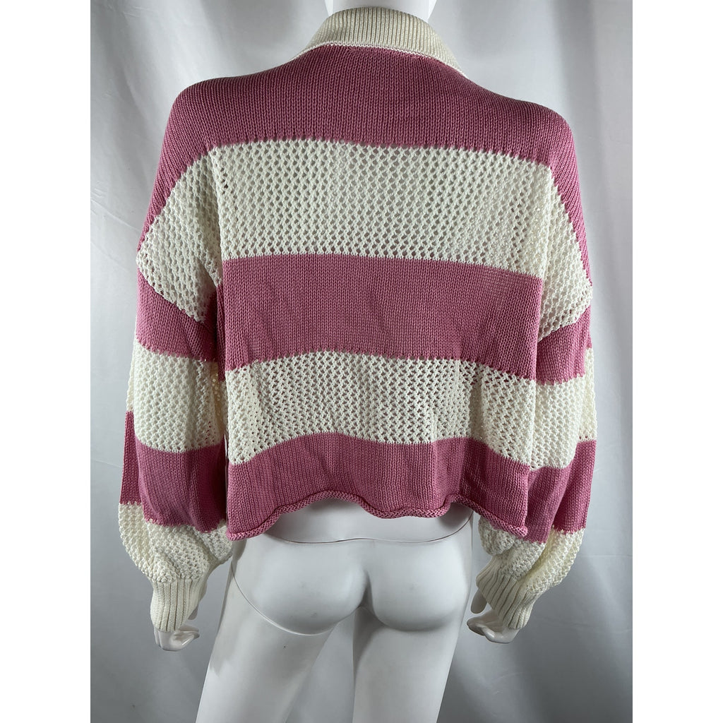 Lspace X Anthropologie Cropped Pink Cotton Rugby Sweater Size S - NWT