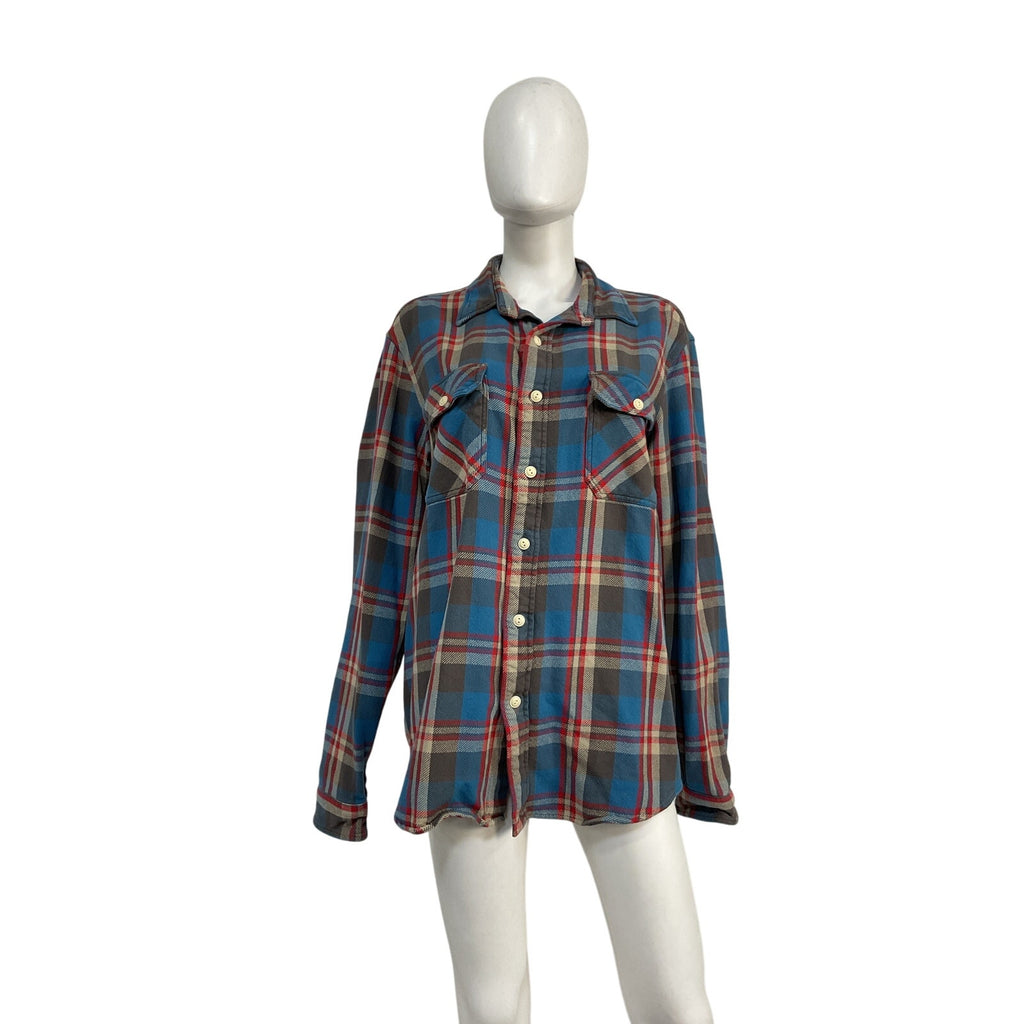 Ralph Lauren Classic Fit Blue Cotton Plaid Flannel Workshirt Size XL