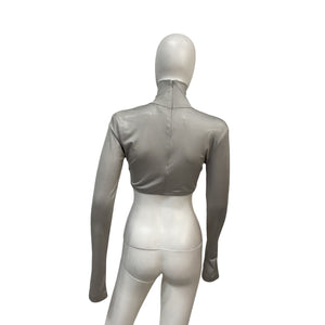 Norma Kamali Grey Polyester Cropped Slim Fit Long Sleeve Turtleneck Top Size S