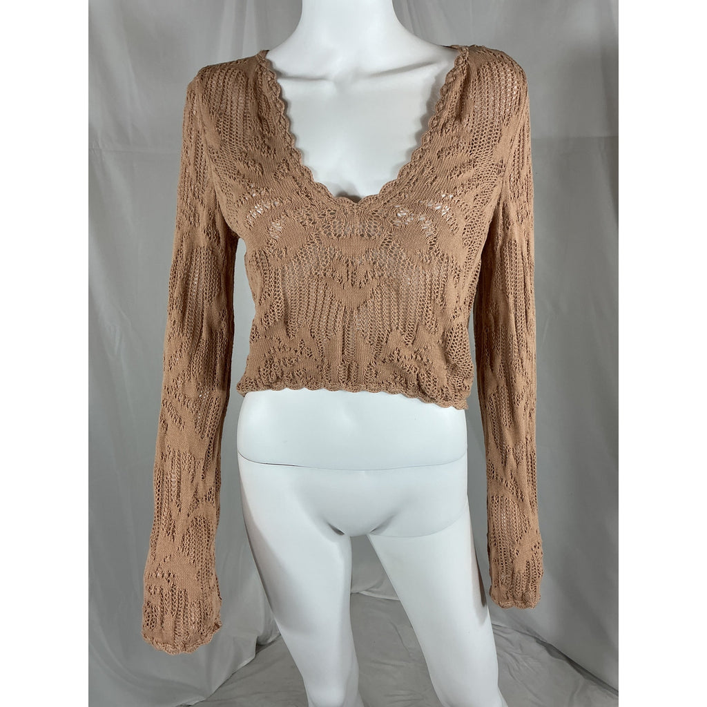 House Of Harlow 1960 x Revolve 'Kameli' Tan Cotton Pointelle Cropped Sweater Size XS