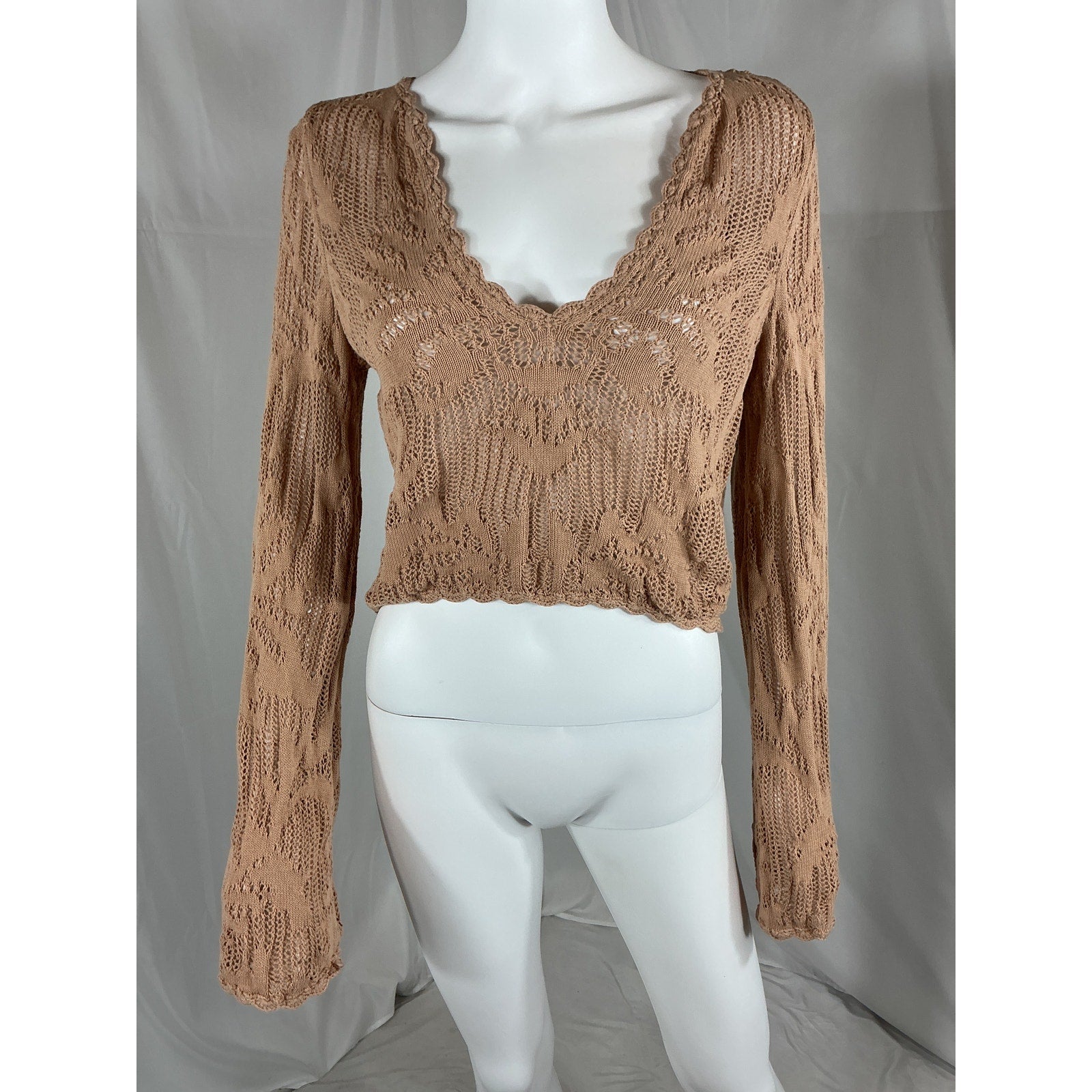 House Of Harlow 1960 x Revolve 'Kameli' Tan Cotton Pointelle Cropped Sweater Size XS