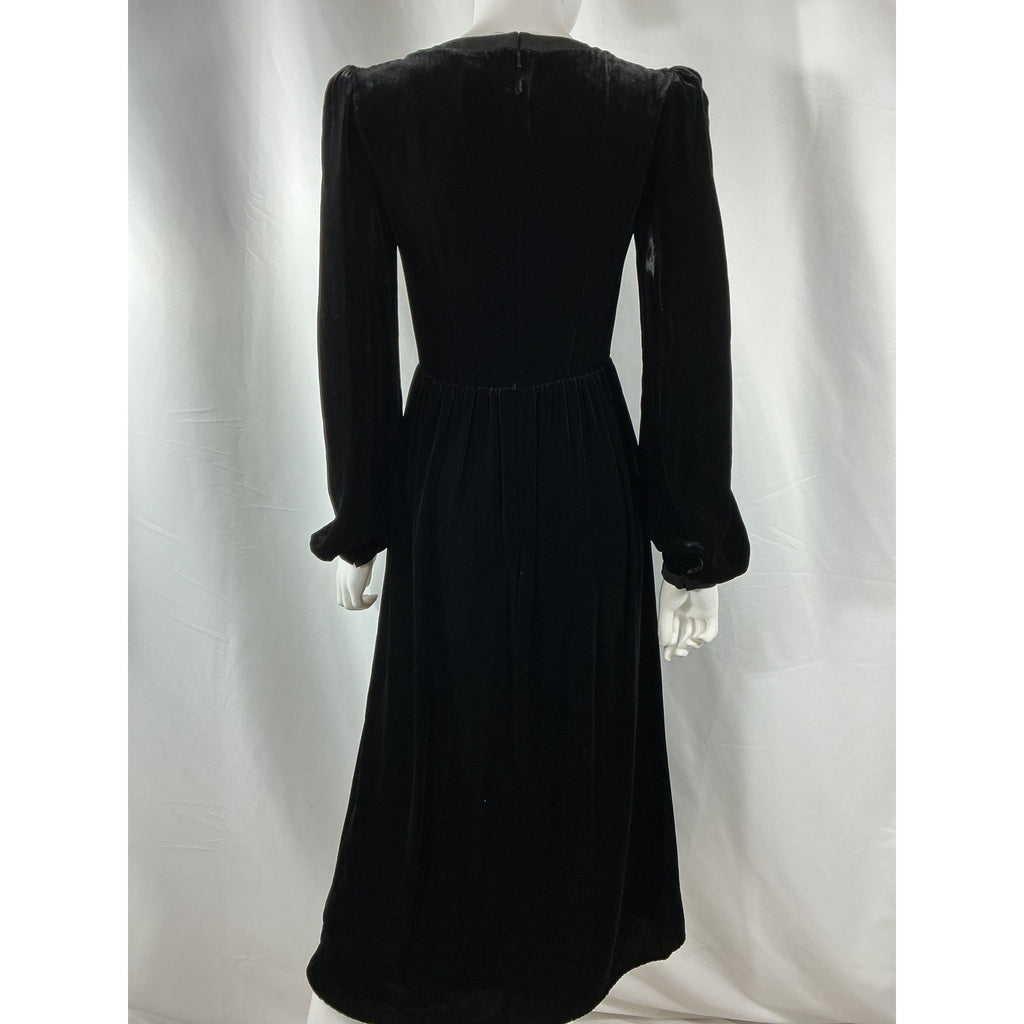 Saloni 'Camille' Black Rayon Bow-Embellished Velvet Midi Dress Size 0