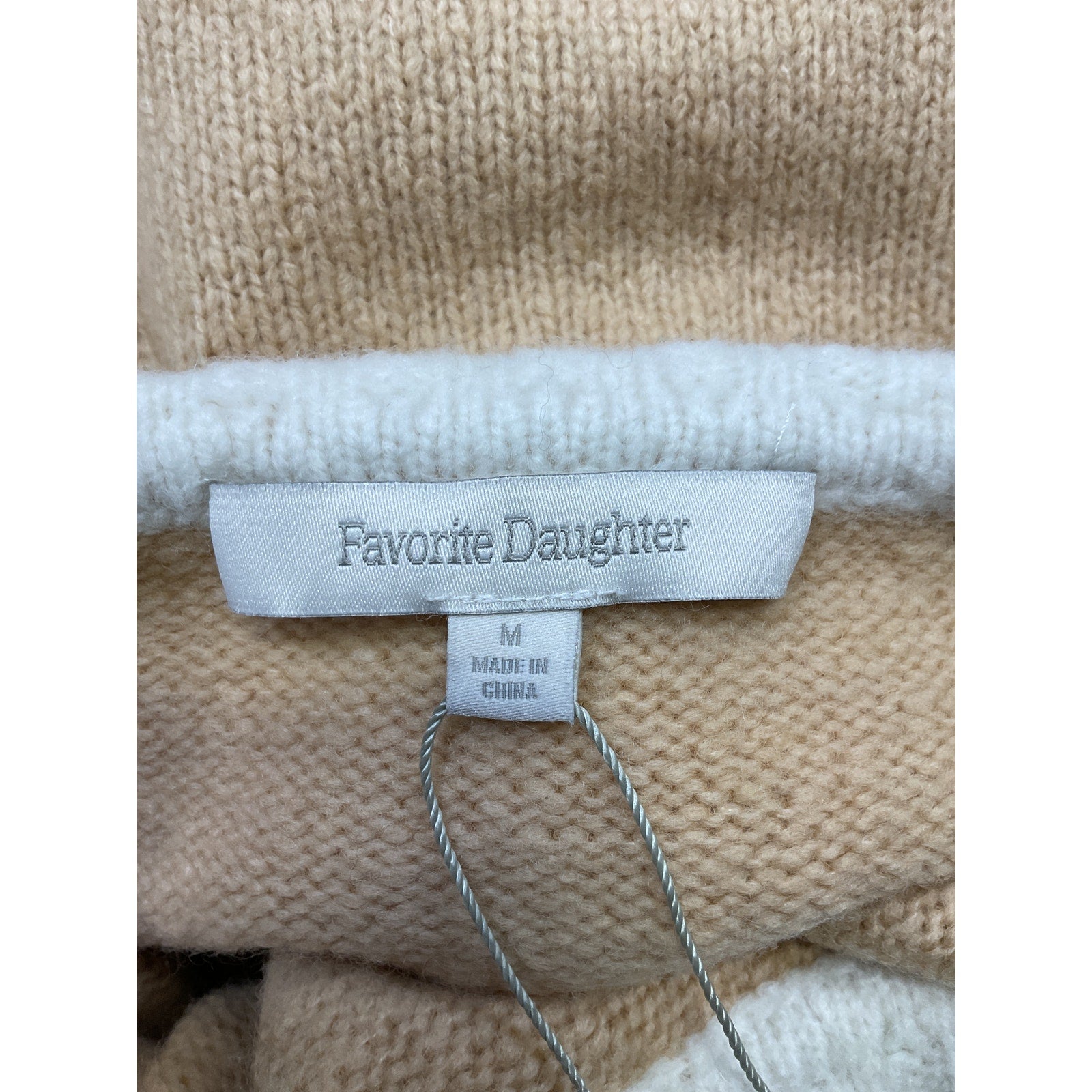 Favorite Daughter 'The Andi' Beige Contrast Rib Turtleneck Wool & Cashmere Blend Sweater Size M - NWT
