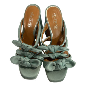 Sézane Knotted Aqua Green Satin Clarisse Mules Size 6