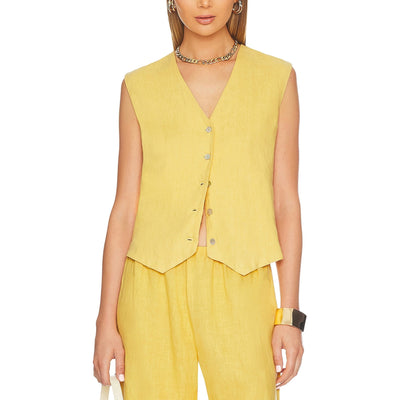 Donni Lightweight Yellow Button Front Vest Size S NWT