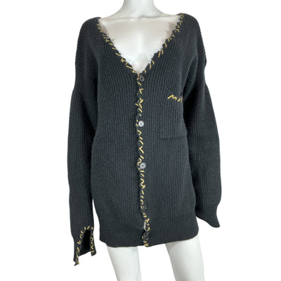 Marni Ribbed Black Whipstitch V-Neck Cardigan Size 48