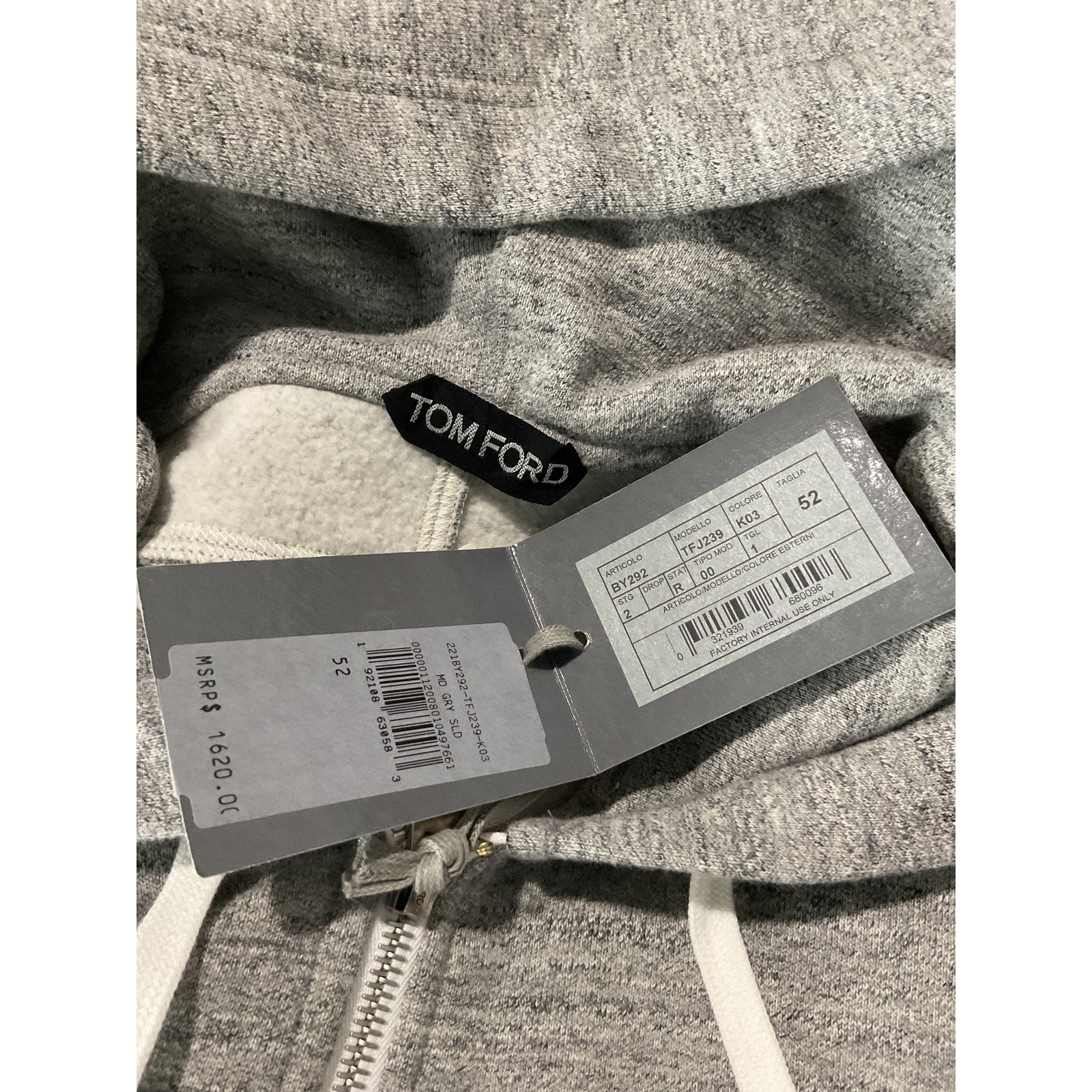 Tom Ford Long Sleeve Grey Cotton Flecked Melange Jersey Hoodie Size 52