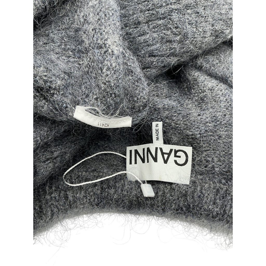 Ganni 'Tie String' Grey Mohair Cardigan Size XXS