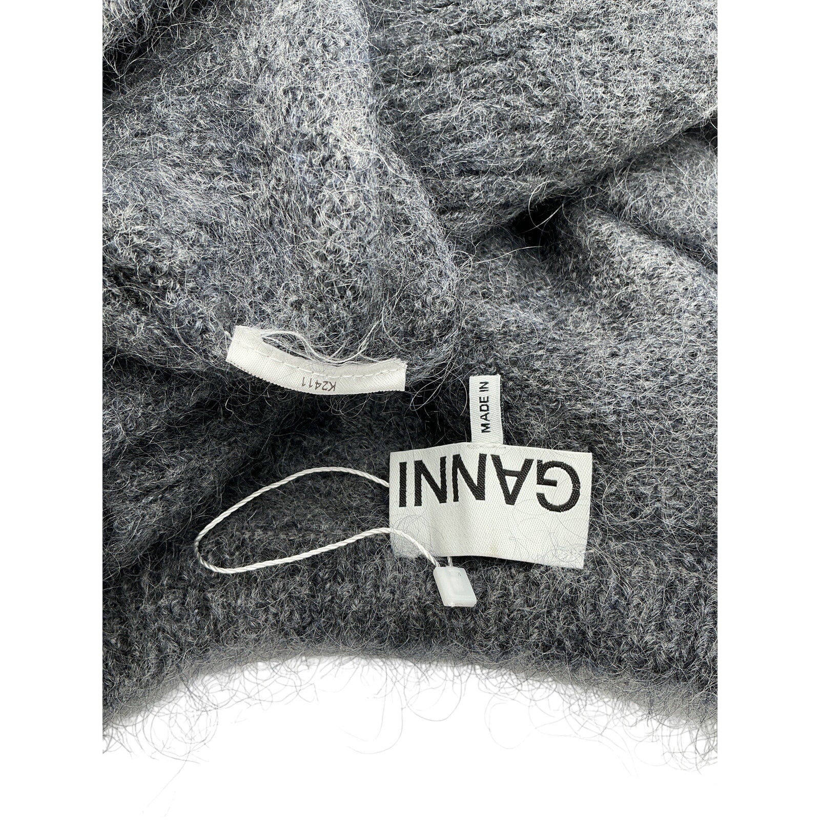 Ganni 'Tie String' Grey Mohair Cardigan Size XXS
