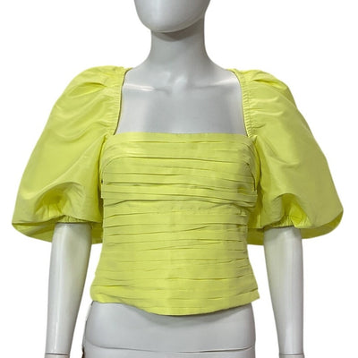 Self Portrait Structured Pastel Lime Taffeta Oversized Sleeve Blouse Size 6 NWT