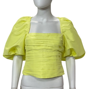 Self Portrait Structured Pastel Lime Taffeta Oversized Sleeve Blouse Size 6 NWT