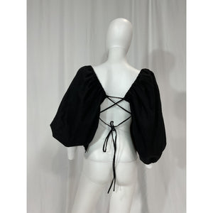 Lpa 'Alice' Black Lace Back Puff Sleeve Top Size M