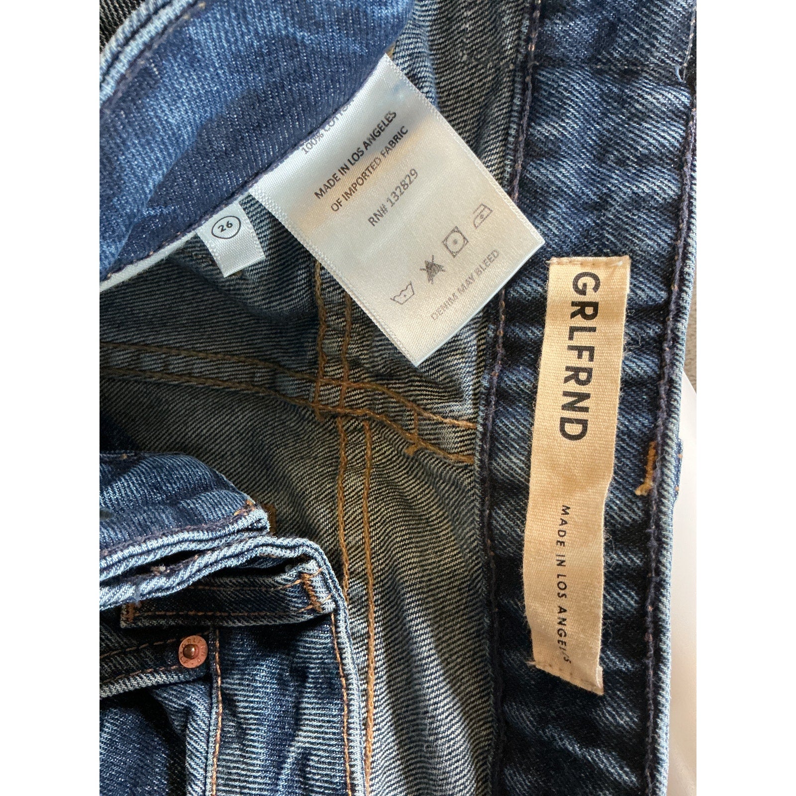 Grlfrnd 'Hailey' Blue Cotton Low Rise Slim Boot Size 26