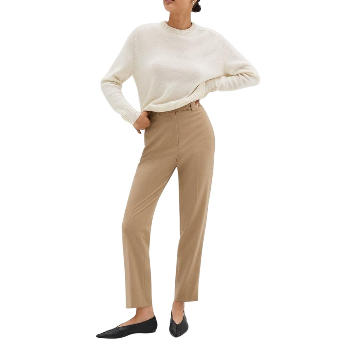 Theory Sleek Tan Tapered High-Waist Flannel Trousers Size 4