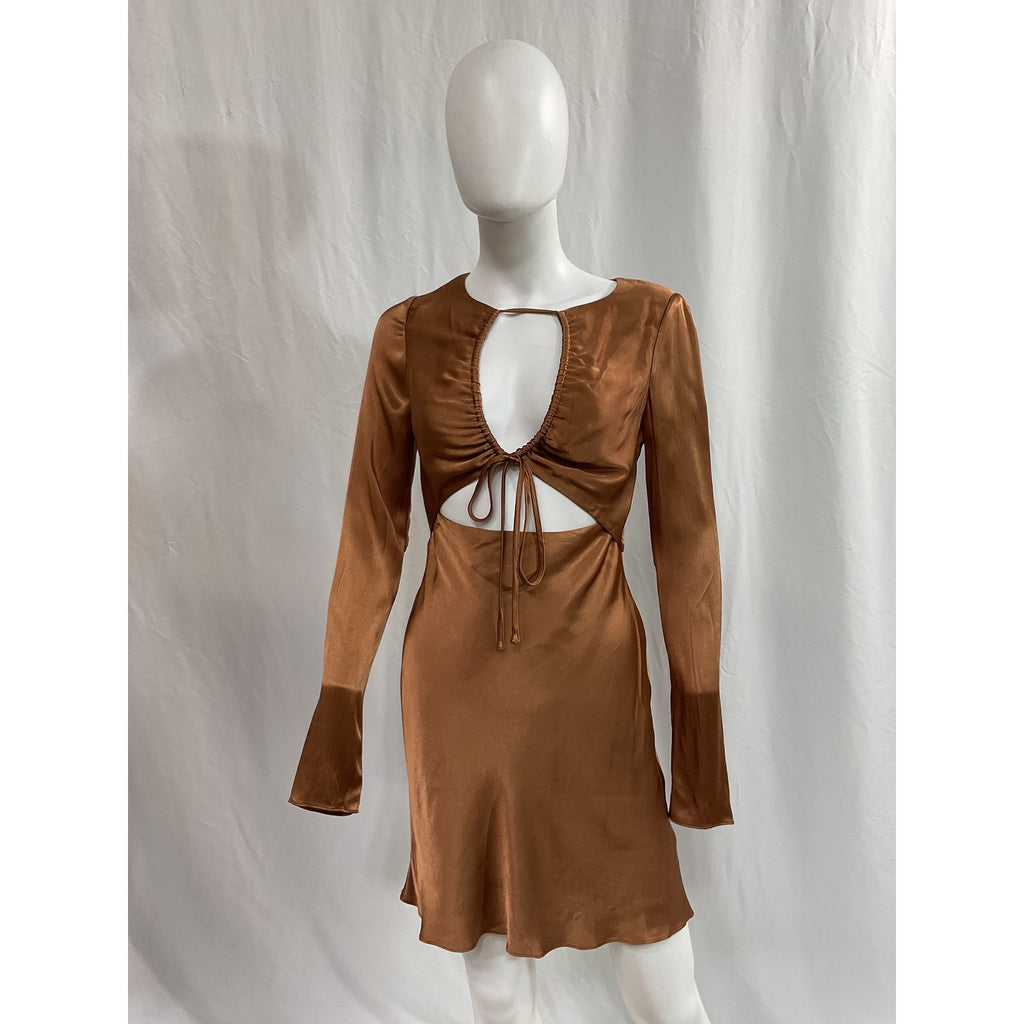 Shona Joy 'Felicity' Brown Long Sleeve Cut Out Front Mini Dress Size 2