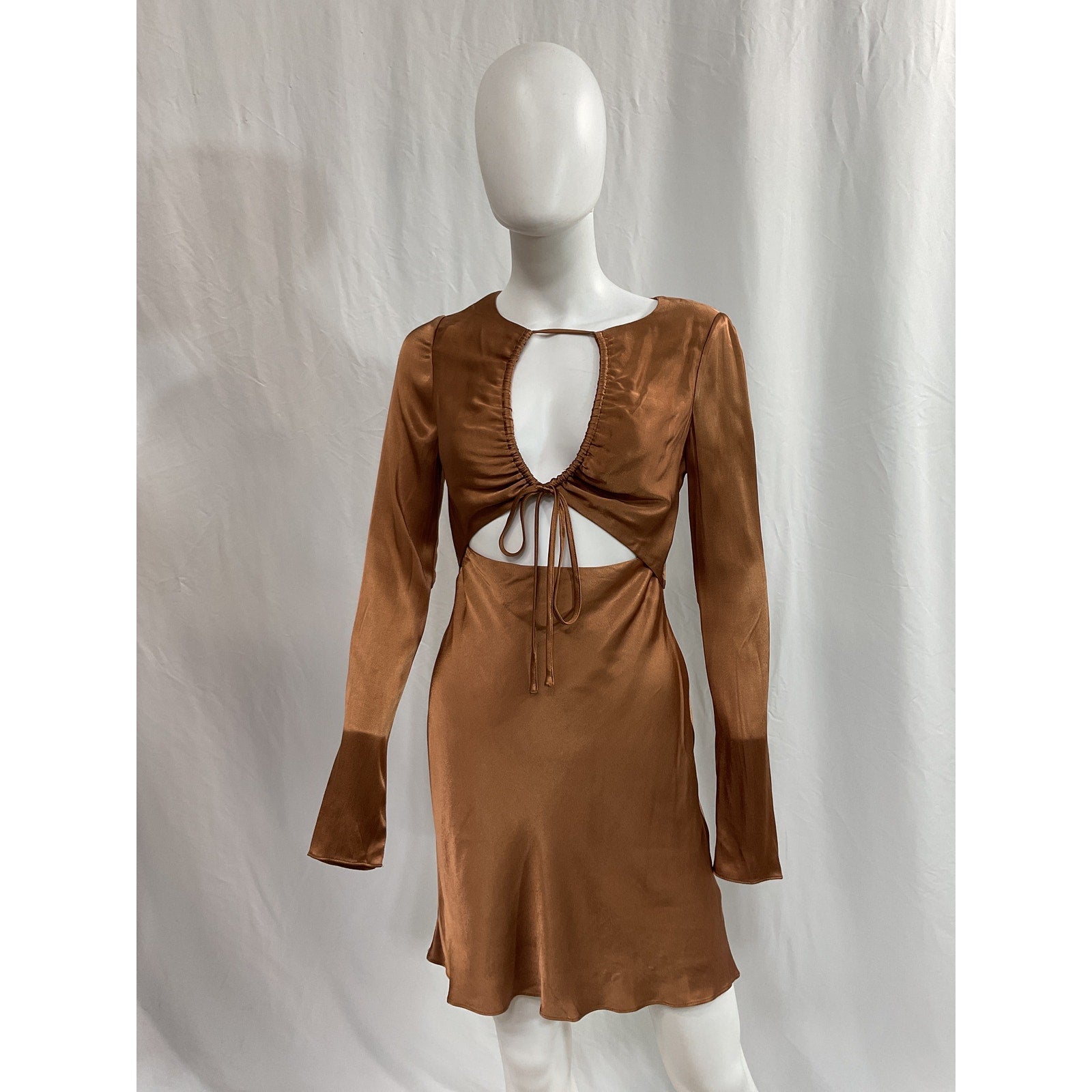 Shona Joy 'Felicity' Brown Long Sleeve Cut Out Front Mini Dress Size 2
