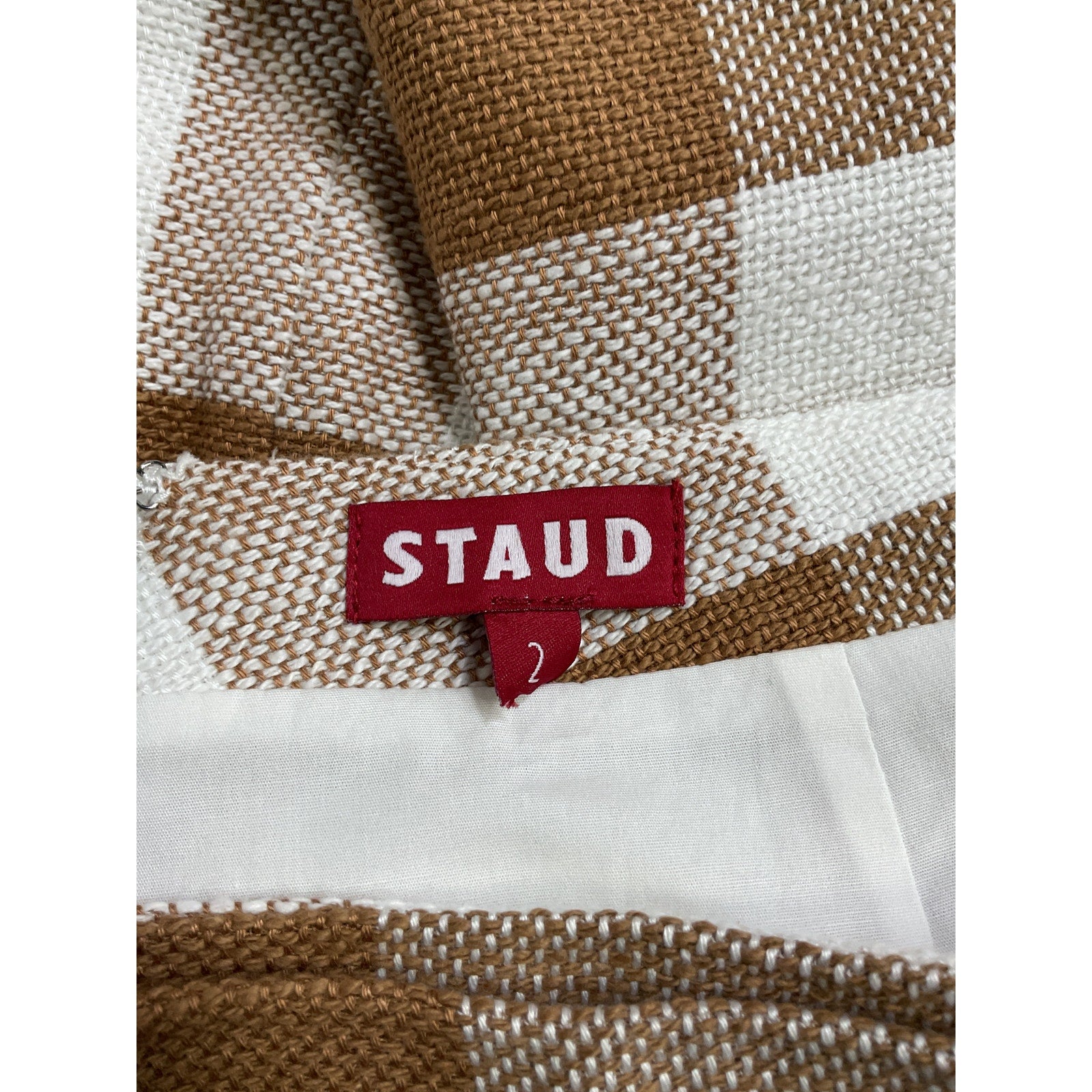 Staud 'Tour' Brown Gingham Cotton-Blend Wrap Miniskirt Size 2