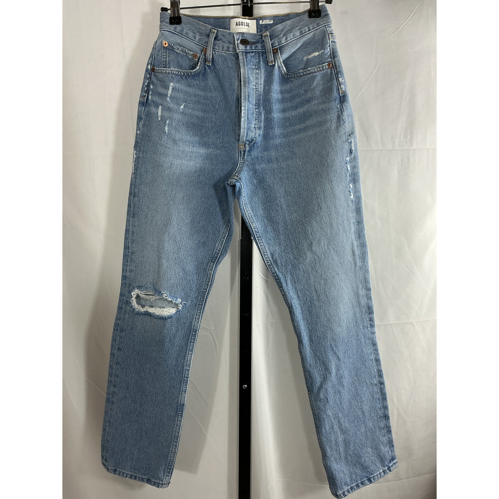 Agolde 'Riley' Blue Cotton High Rise Straight Crop Jean Size 24