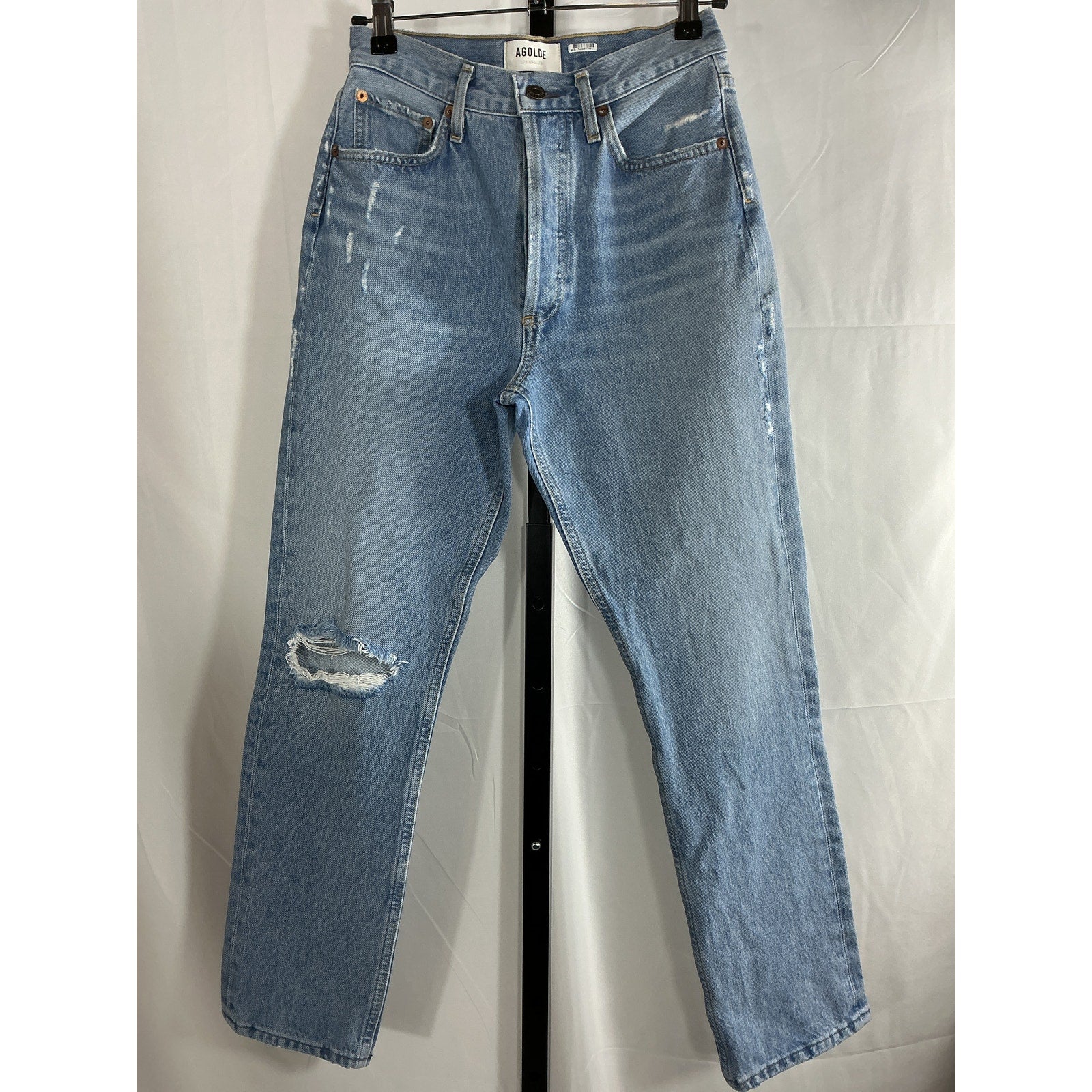 Agolde 'Riley' Blue Cotton High Rise Straight Crop Jean Size 24