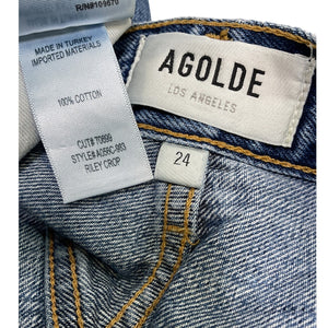 Agolde Distressed Blue Riley High Rise Straight Crop Denim Jeans Size 24