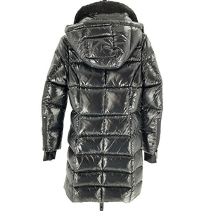 Sam. 'Savannah' Black Nylon Shearling Collar Hooded Puffer Coat Size XS