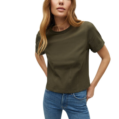 Veronica Beard 'Ankara' Green Cotton Stitched-Waist Tee Size XS