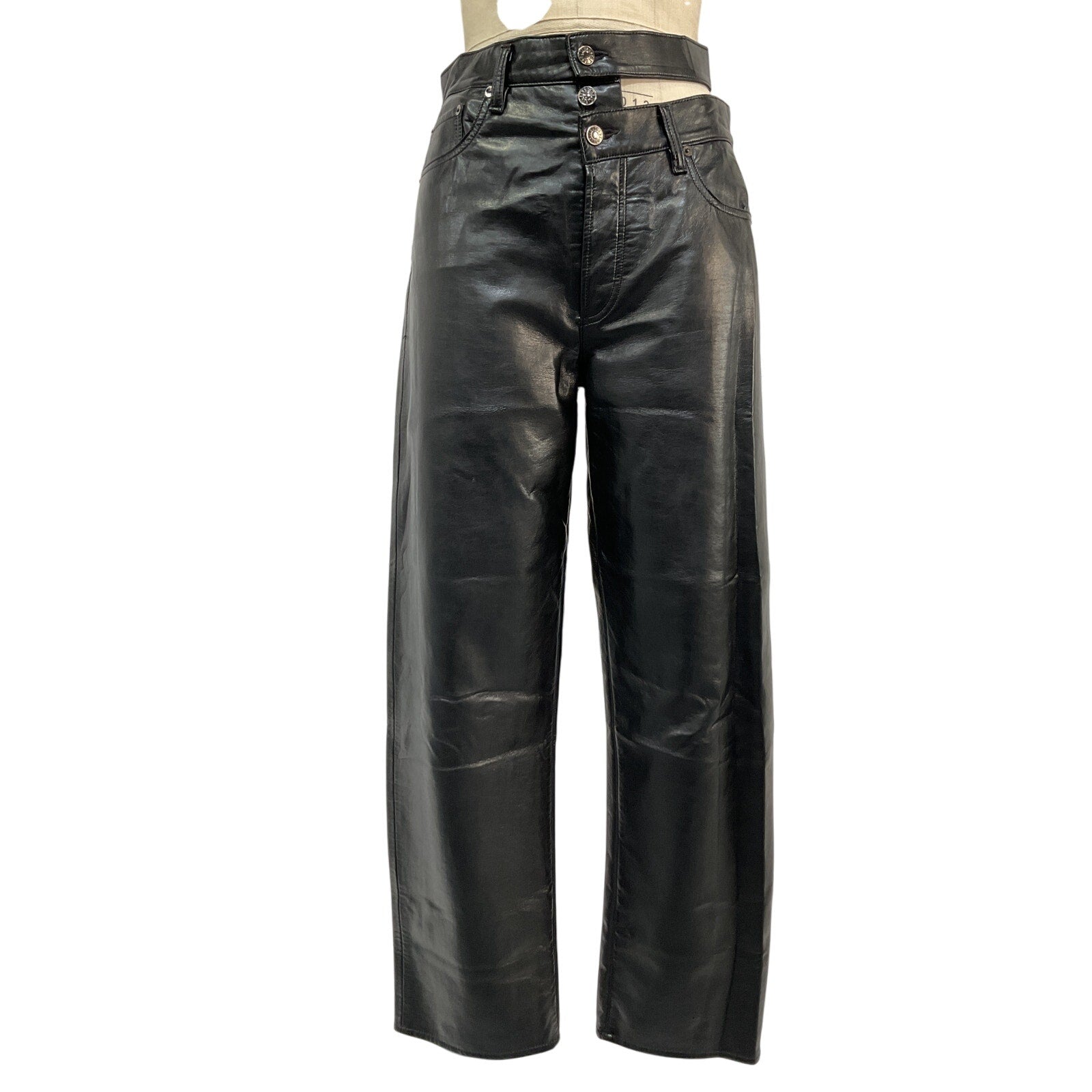 Agolde 'Broken' Black Leather Waistband Pant Size 26