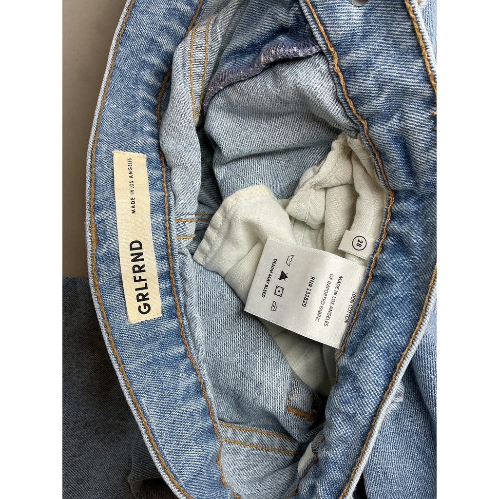 Grlfrnd 'Sara' Blue Cotton Super High Rise Slim Straight Jean Size 26