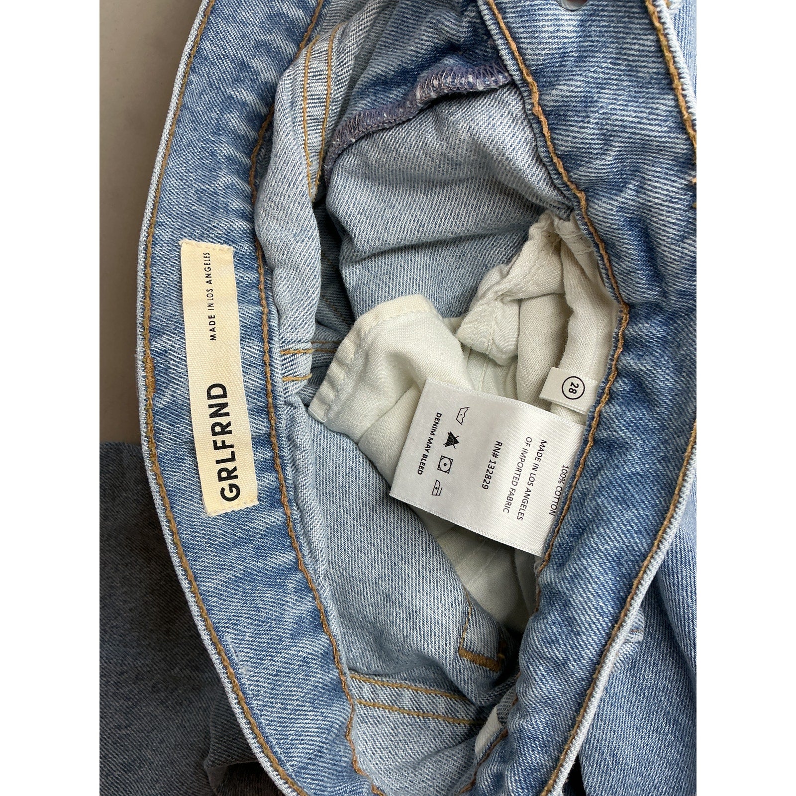 Grlfrnd 'Sara' Blue Cotton Super High Rise Slim Straight Jean Size 26