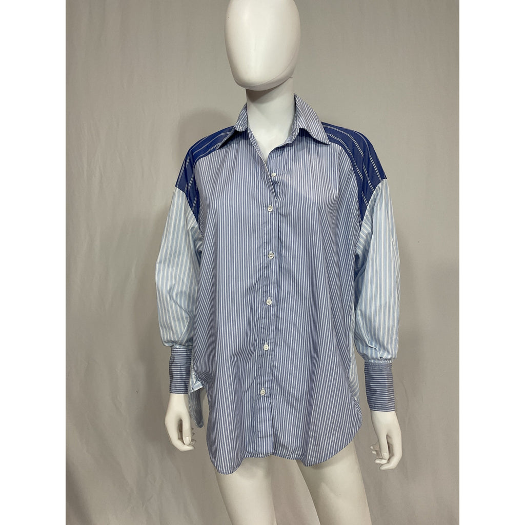 Sandro 'Oriane' Blue Striped Button Up Cotton Shirt Size XS