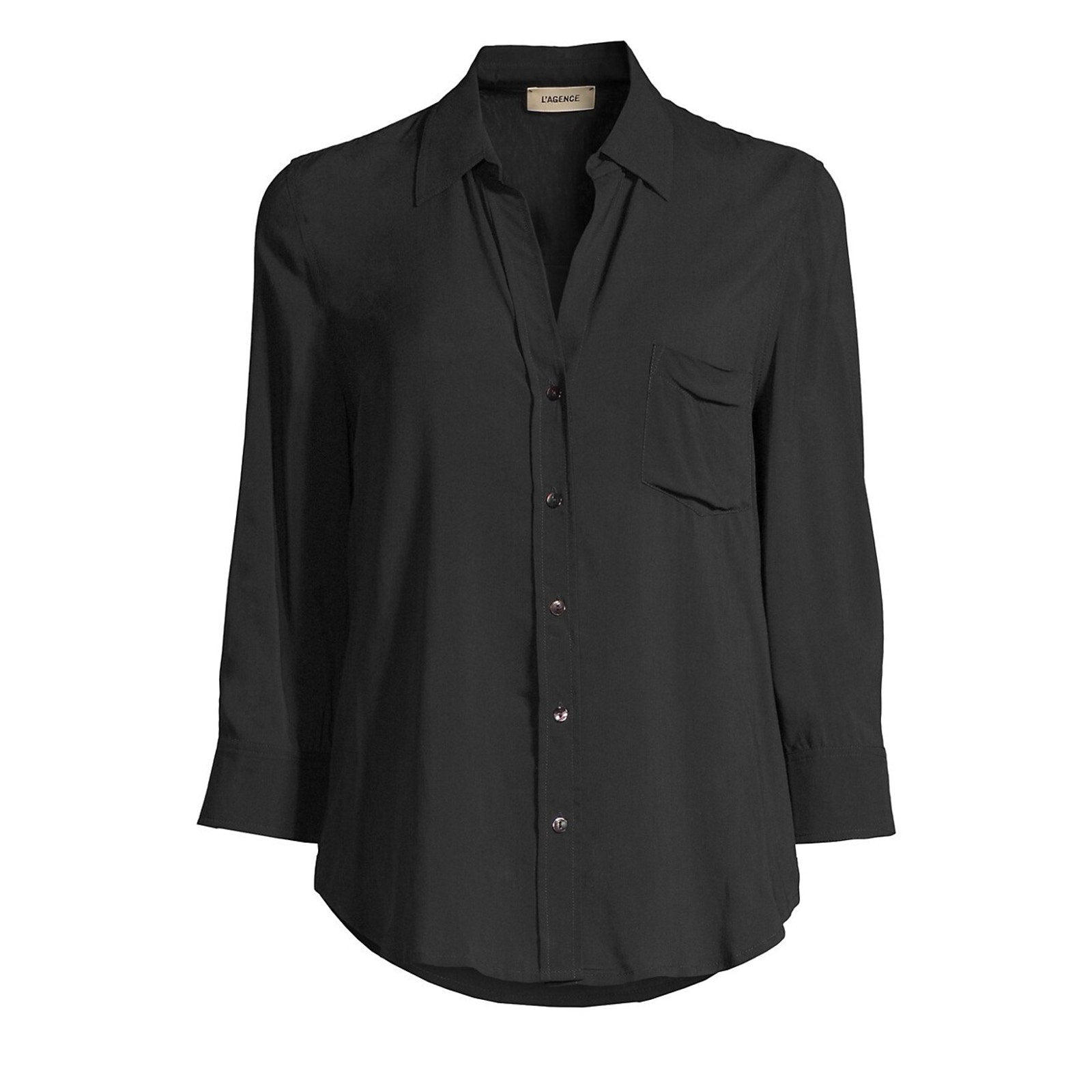 L'Agence Black Viscose Ryan Three-Quarter Sleeve Blouse Size S