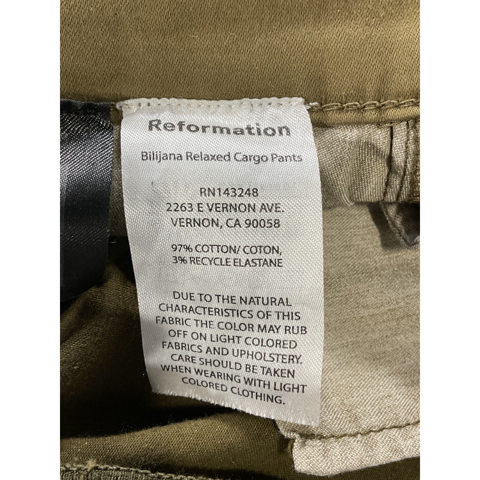 Reformation 'Landy' Green Wide Leg Cargo Denim Jeans Size 27