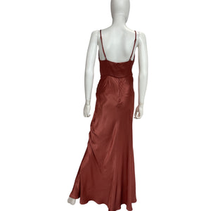 Shona Joy Satin Terracotta La Lune Cross Draped Maxi Dress Size 6 US