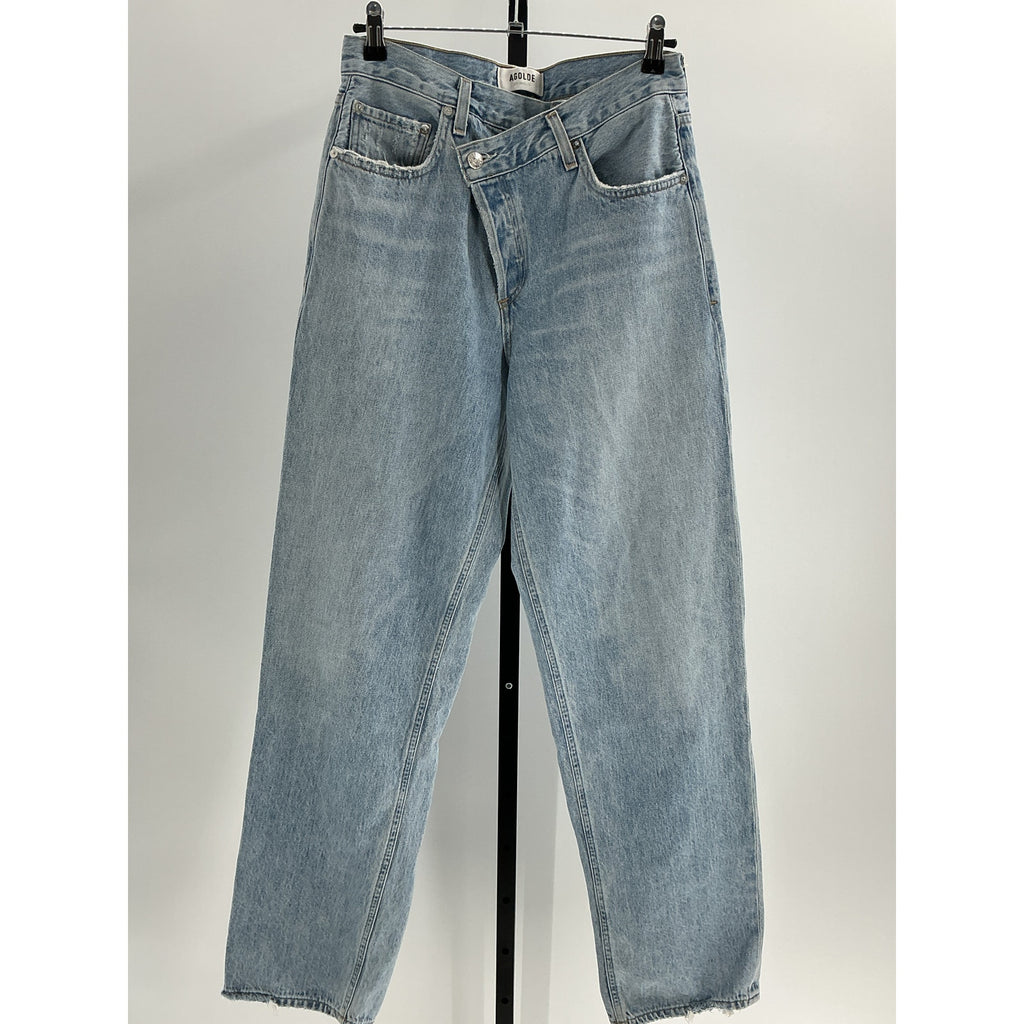 Agolde Criss Cross Blue Cotton Upsized Jean Size 25