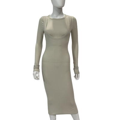 The Line By K Ribbed Cement Abdiel Midi Dress Size S NWT
