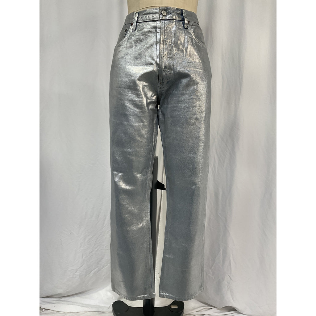 Agolde 90S Pinch Silver Cotton Metallic-Coated Straight-Leg Denim Jeans Size 31