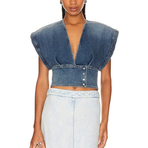 Iro Cropped Mid Used Denim Zahira Top Size FR 34 / US 2 NWT