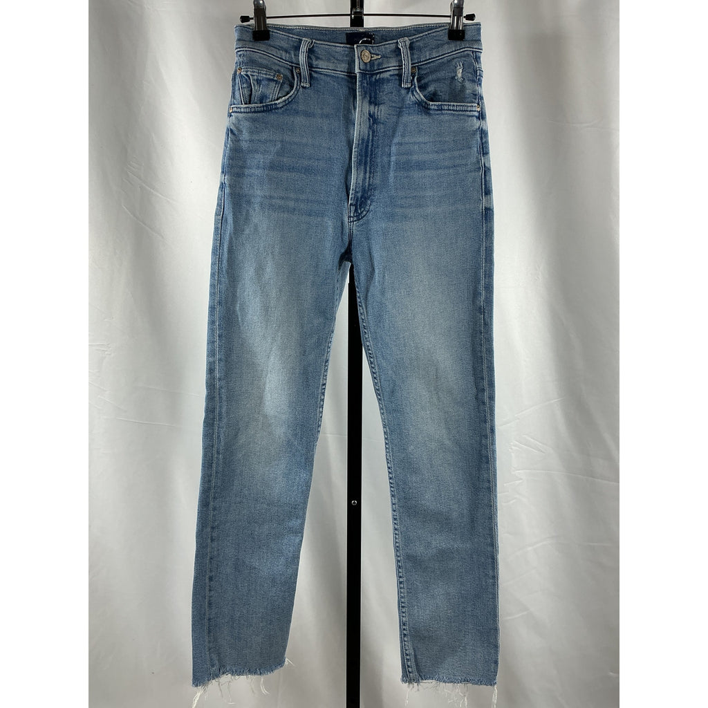 Mother Rider Blue Cotton High-Waisted Ankle-Crop Jeans Size 28