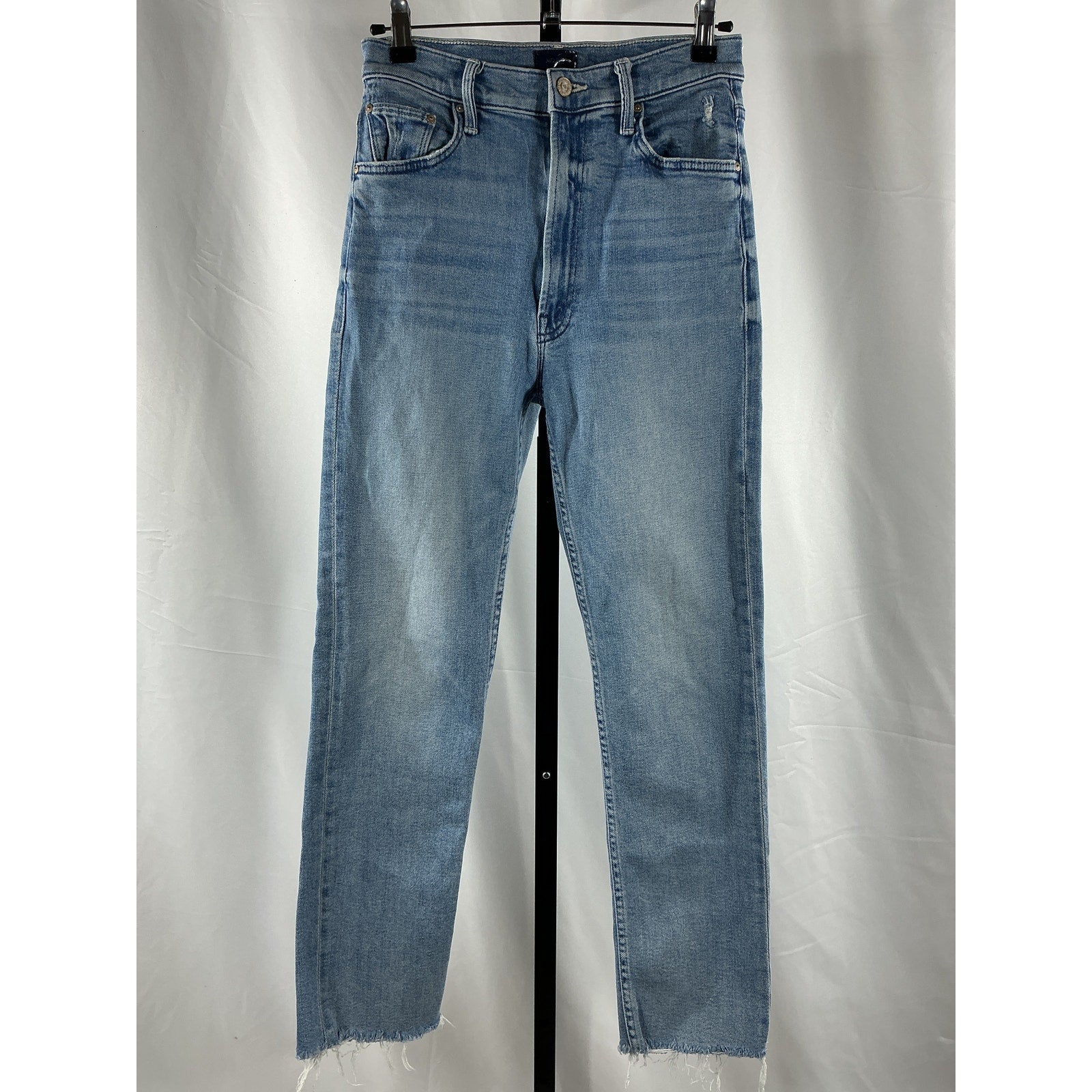 Mother Rider Blue Cotton High-Waisted Ankle-Crop Jeans Size 28