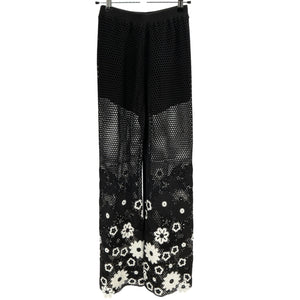Maje Open Knit Black Floral Crochet Trousers Size 34 FR