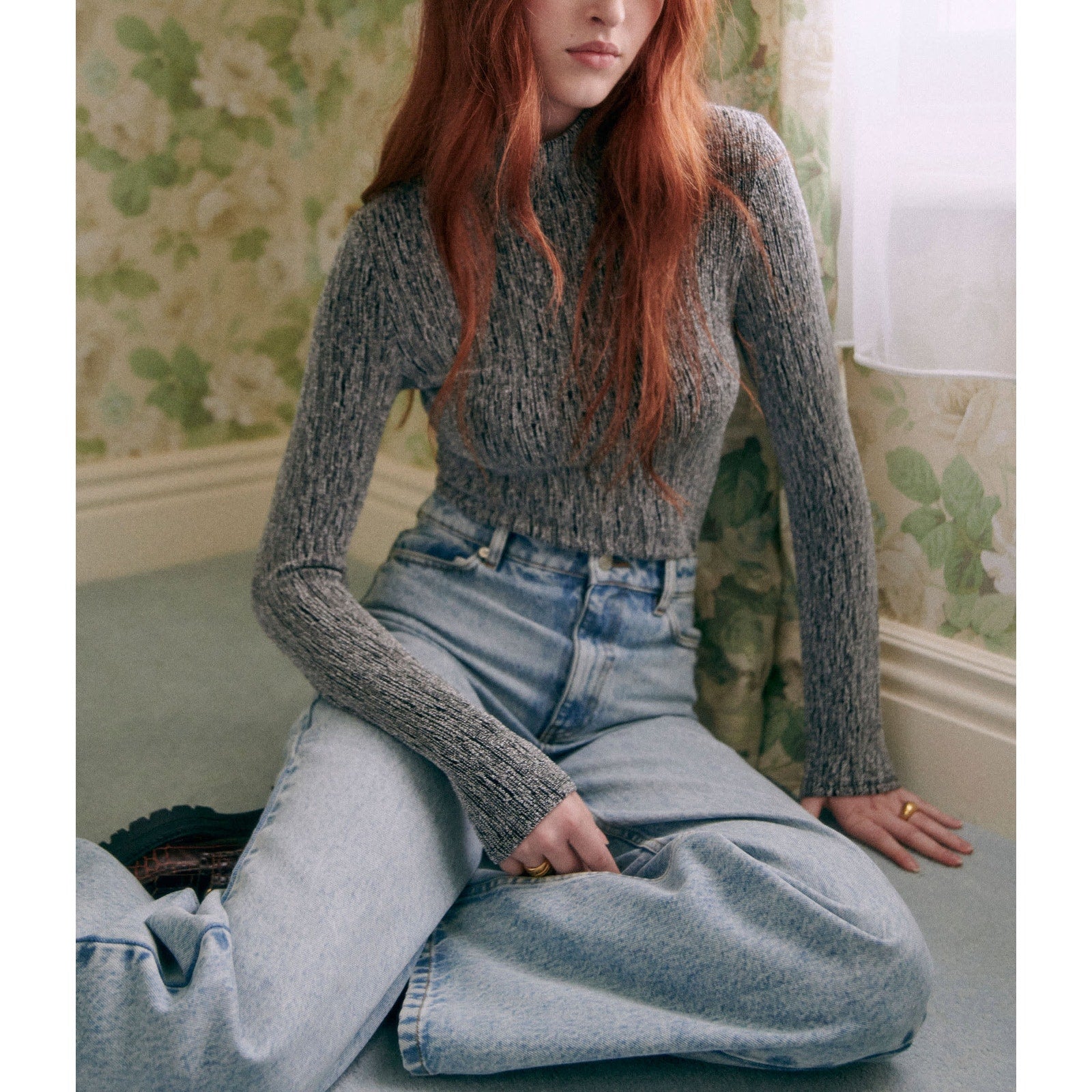 S�zane 'Nemy Jumper' Silver Grey Long Sleeve Mockneck Sweater Size S