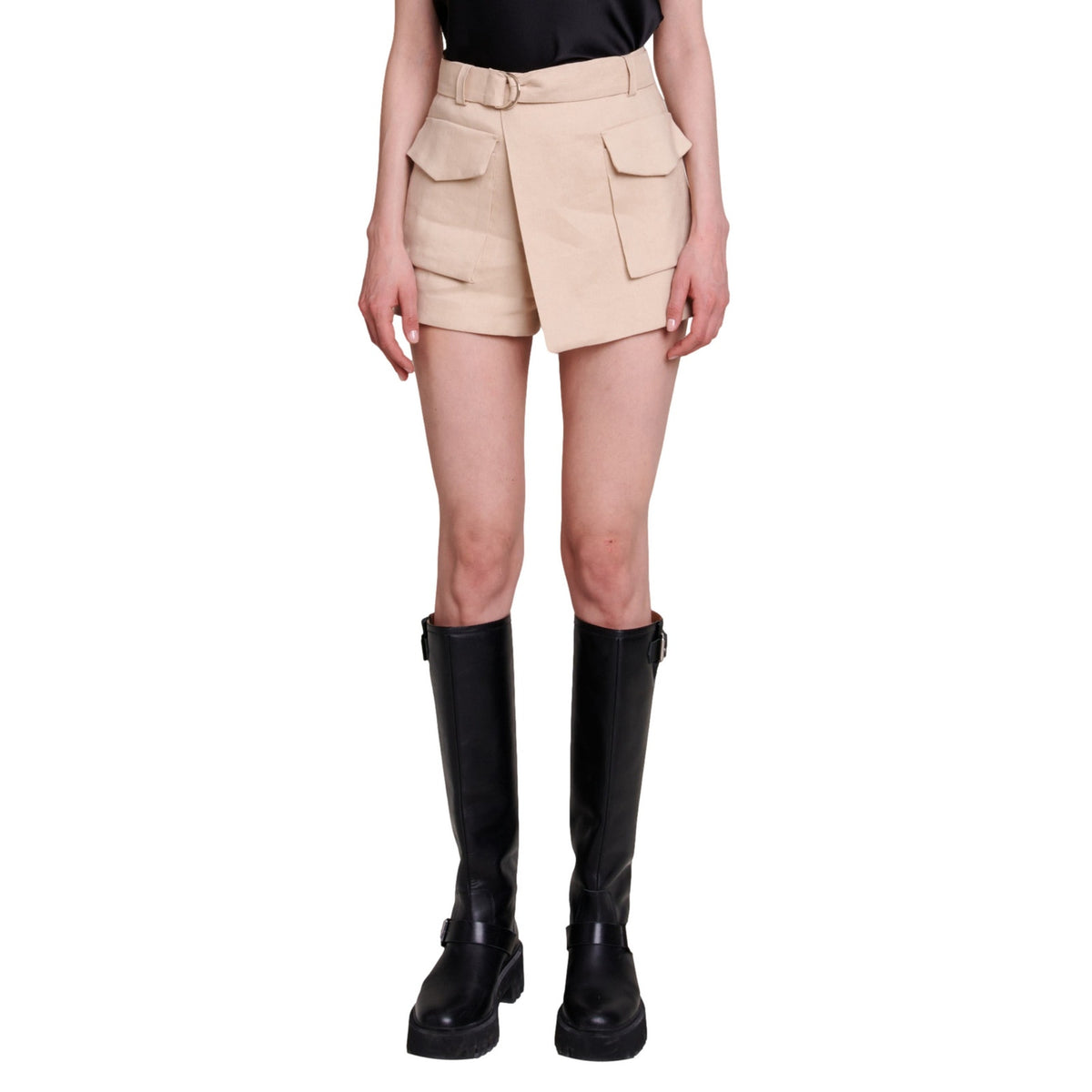 Maje Asymmetric Linen Blend Beige Cargo Shorts Size 4 US / 36 EU